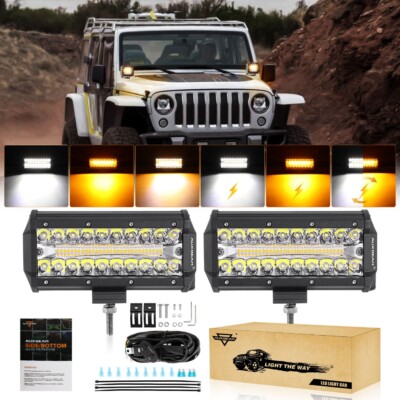 Auxbeam 7'' Inch Strobe LED Light Pods Bar 6 Modes Amber White Strobe Fog Lamps