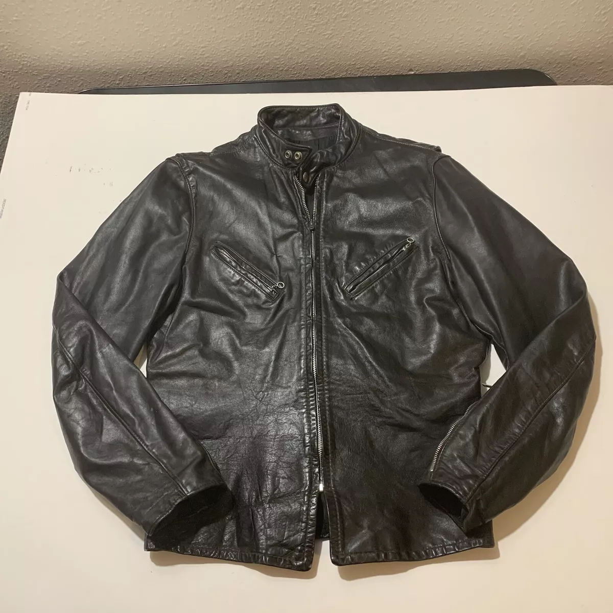 Vintage Kehoe Jacket Men s 40 Steerhide Leather Cafe Racer Talon Zippers Casual
