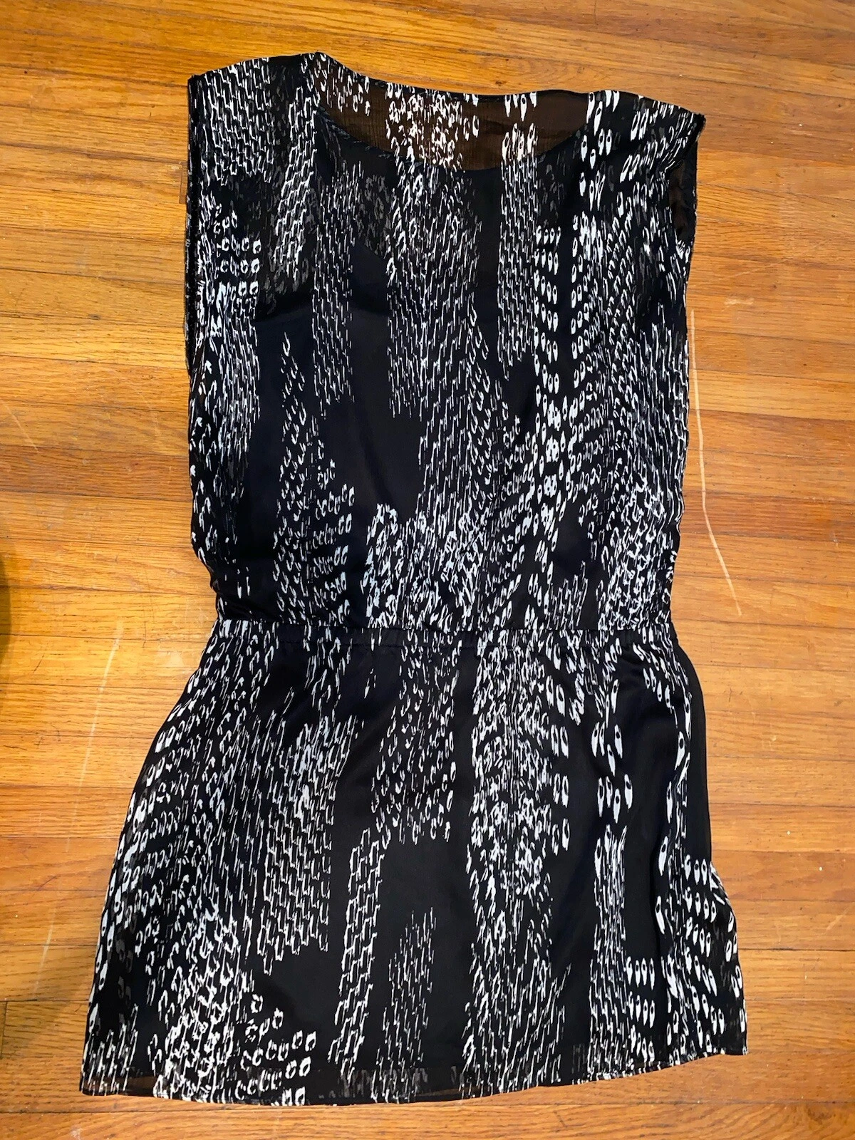 OFF WHITE Abito donna Express taglia small chiffon nero bianco sporco perline manica larga #F