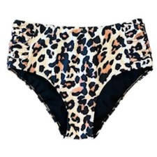 Cheetah leopard animal print high waist ruched swim bikini bottoms size large