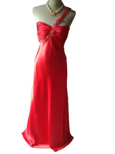 Morgan & Co. Women's Size 7/8 Satin Coral one Shoulder Prom Embellished Dress