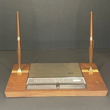 Vintage American Walnut Desk Accessories Pen Set Park Sherman Rolodex With Box