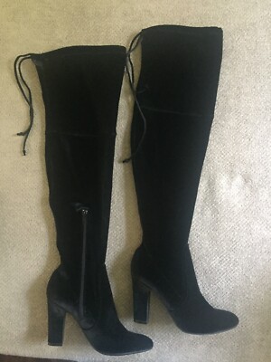 Unisa Velvet Boots UNISA Black Faux Suede Velvet Over The Knee