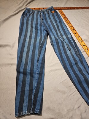 zena❤︎ VTG Zena Jeans Women Sz 13 Blue Striped HighRise Taper Grunge Fade