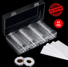 60 PCS 41 mm Coin Capsules for Silver Eagle – Airtight Gasket + Box
