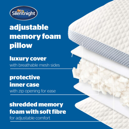 Silentnight Adjustable Memory Foam Pillows, 2 Pack Responsive Breathable - Picture 4 of 8