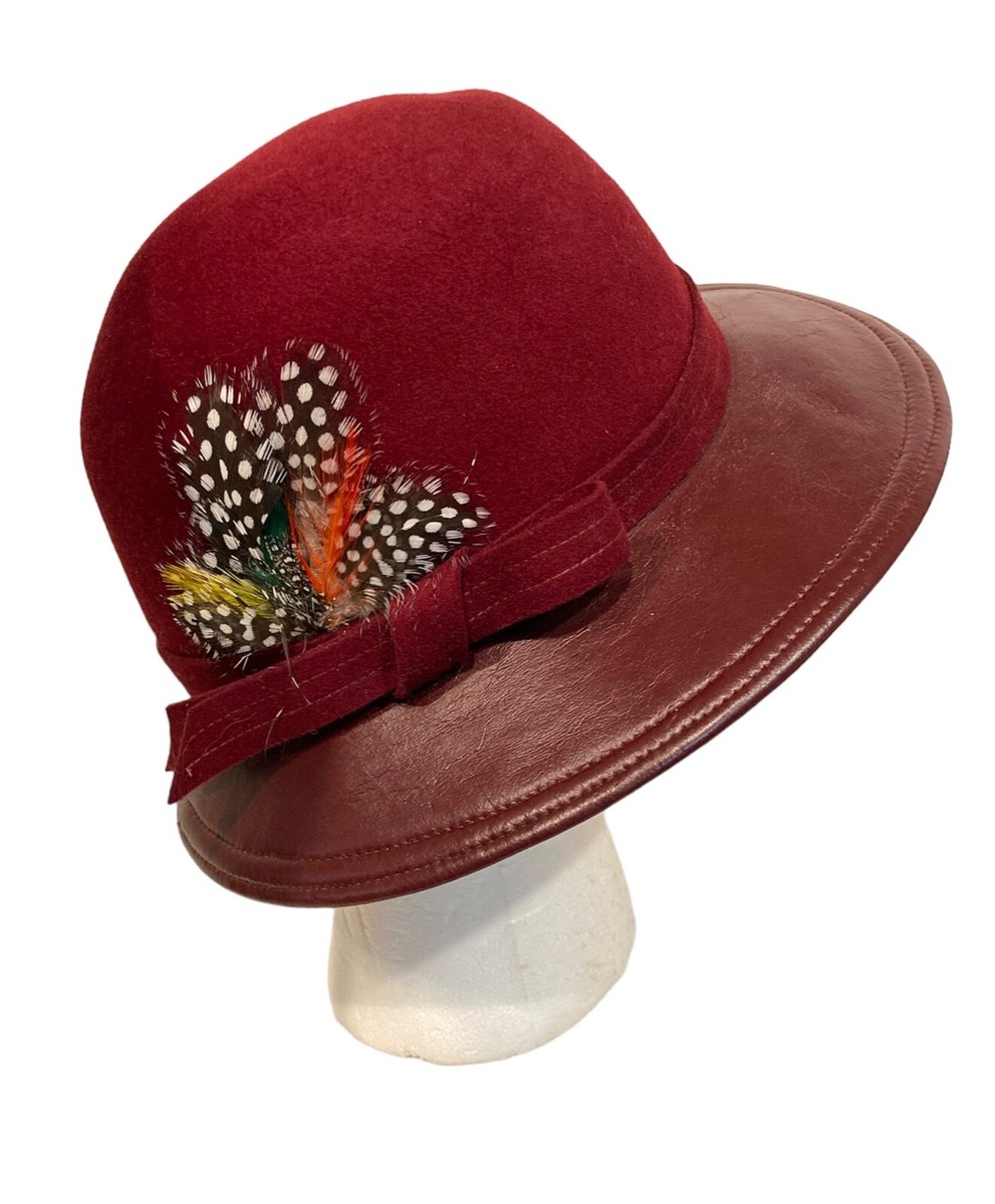 Vtg Doeskin Bollman Co Wool Felt Hat Feather Rhinestone Brim Red Black Feathers Vintage Bollman Doeskin Felt Cowgirl Hat With Feathers - Etsy main image 3