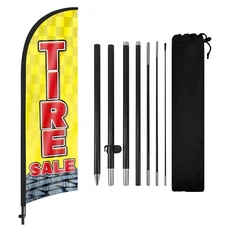 Tire Sale Feather Flag 8FT Banner with Pole and Stake for Tire Shop Advertising