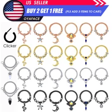 Steel Hinged Septum Clicker CZ Dangle Nose Ring Lip Daith Cartilage Hoop 16G-ONE