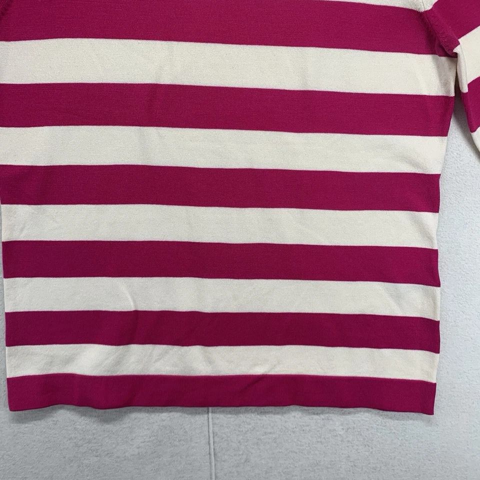 Top de mujer pequeño de seda de nailon a rayas magenta brillantes tejido grueso manga 3/4 Foto 4 de 4