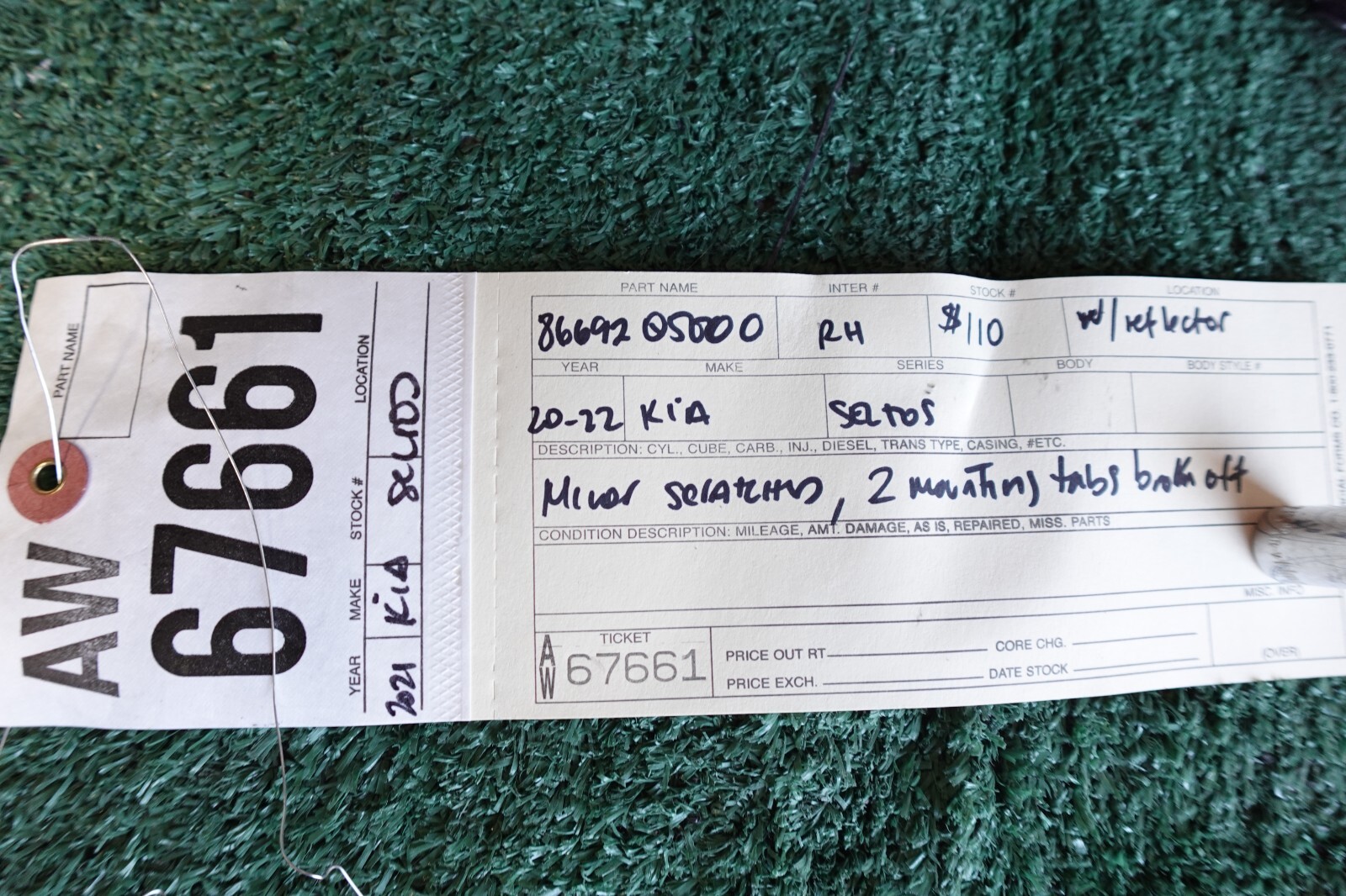 2020 2021 2022 KIA SELTOS RIGHT REAR BUMPER UPPER CORNER PIECE OEM AW67661