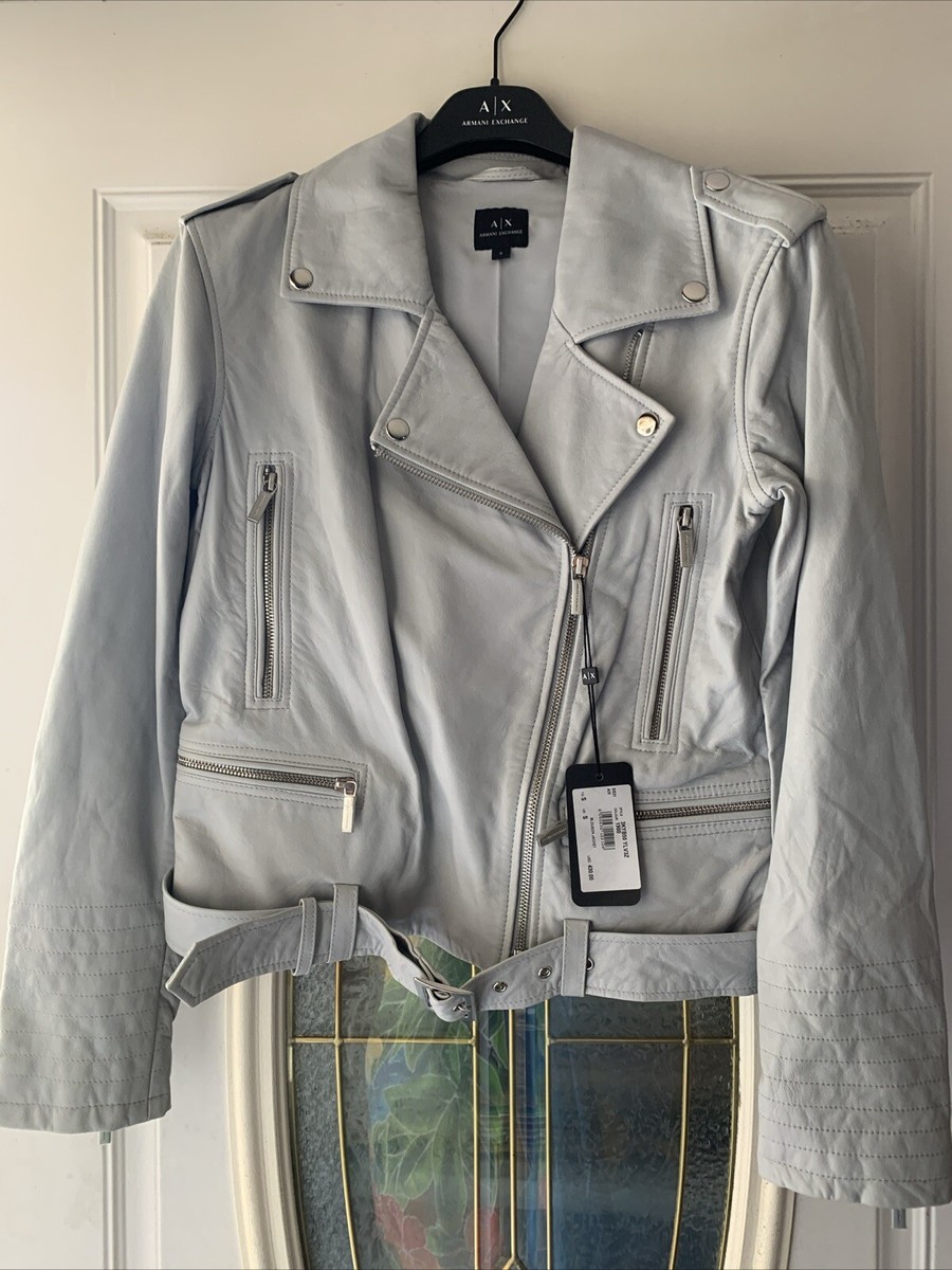 $430 ARMANI EXCHANGE Sheep Leather Womens Biker Moto Zip Jacket