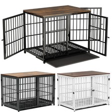 Hundek&auml;fig Holz Hundebox im M&ouml;belstil Drahtk&auml;fig Gitterbox Beistelltisch M-XL DE