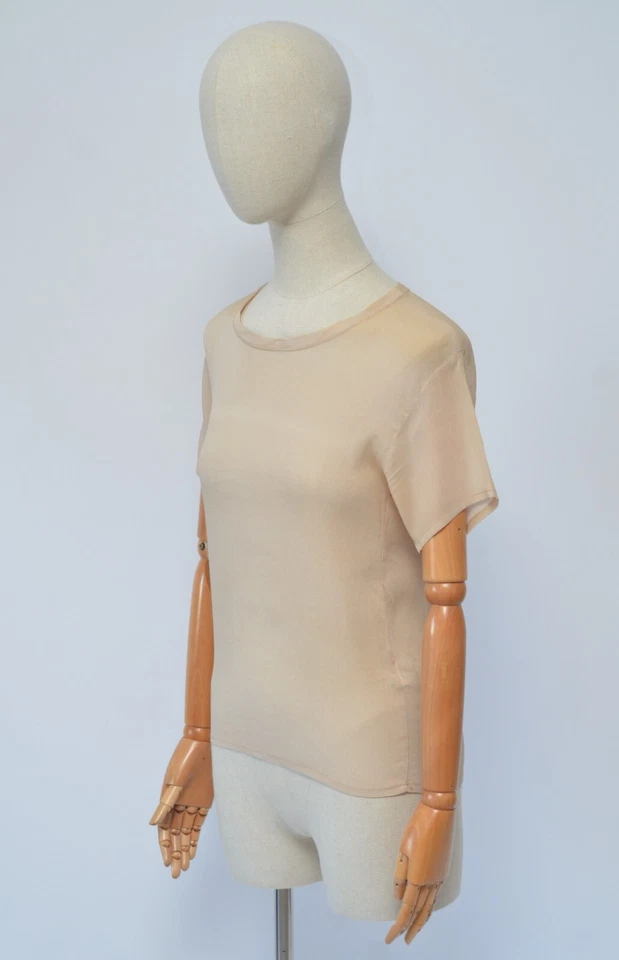 PLEASE Issey Miyake Camiseta Vintage Beige Seda y Viscosa Ligera M Hecha en Italia Foto 3 de 4