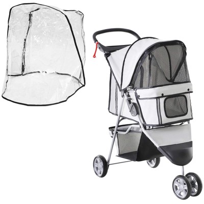 PawHut Kinderwagen für kleine Hunde mit Bezug, klappbarer Katzenkinderwagen Kinderwagen mit Getränkehalter