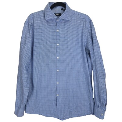 Hugo Boss Sharp Fit Micro Houndstooth Men Button Shirt Size 15.5 & 34/35 Preppy