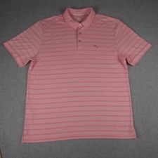 Tommy Bahama Polo Shirt Mens Large Pink Striped Short Sleeve Cotton Golf Casual