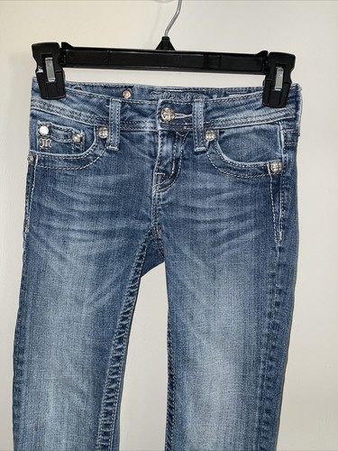 MISS ME JEANS CAPRI denim medium wash embellishment girl size 7 JK6080P EUC - Picture 2 of 8