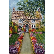 Original modern painting Small House Portrait Home LandscapeOil hand painted art