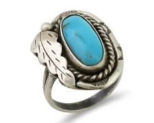 Navajo Handmade Ring 925 Silver Natural Turquoise Signed Jason Livingston C.80's
