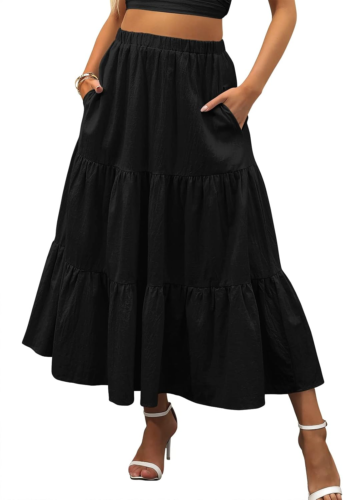 Women’S Summer Boho Flowy Swing Tiered A-Line Midi Skirt 2025 Fashion Trendy Ela