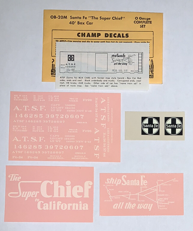 CHAMP O SCALE DECAL-SANTA FE/ATSF 40' BOX CAR “SUPER CHIEF” w/MAP