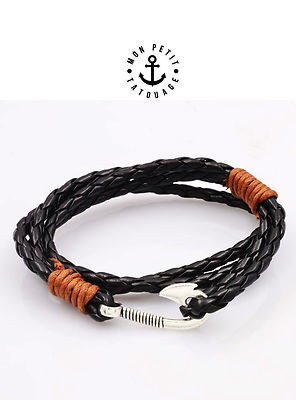 Bracciale Misto Uomo Donna Amo Nero Marrone Pelle Ancora Ink Tattoo Argento Mare Ebay