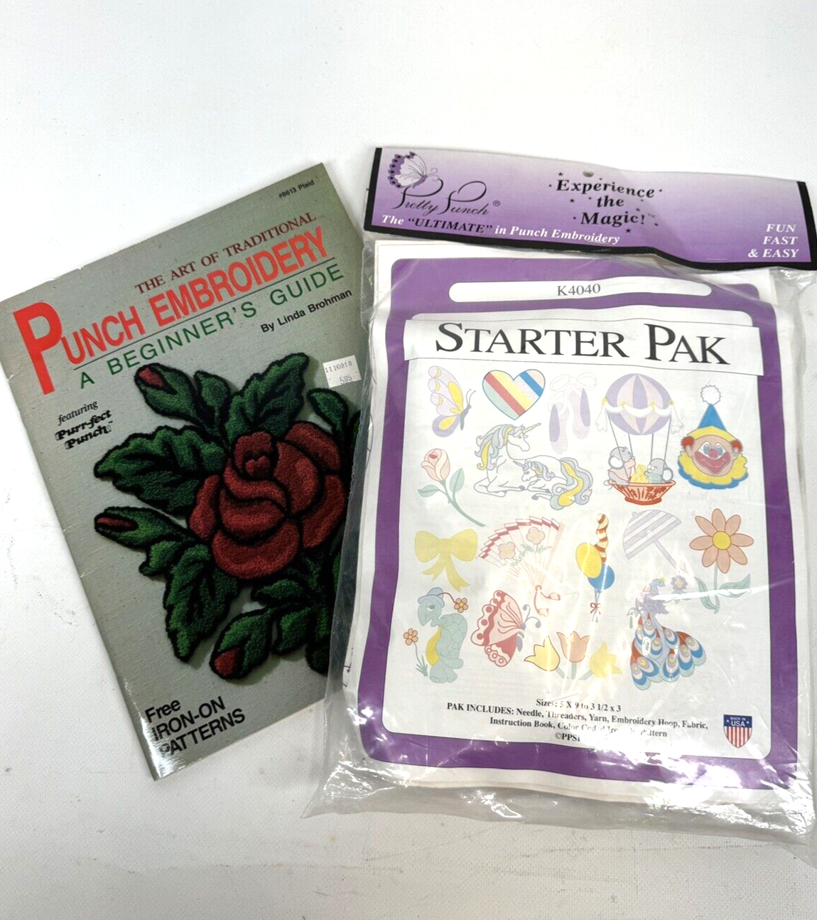 Vintage 90s Pretty Punch Starter Pak K-4040 Punch Embroidery Kit w BEGINNER BOOK