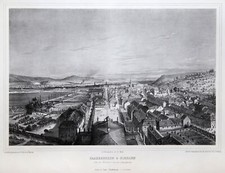 Saarbrücken von der Westseite Original Lithografie Müller 1850
