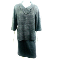 Lida Baday Suit 14P Wool Blend Designer Jacket Skirt Gray Jackie O Quiet Luxury