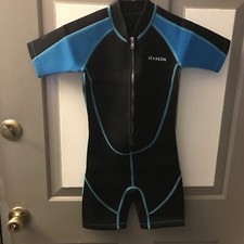 Seaskin Wetsuit Boys/Girls 2mm Shorty Diving Suits Front Zipper Black/Aqua 4
