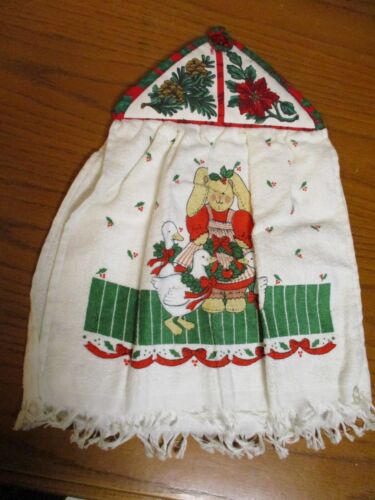 Hanging Dish Towel with Potholder Top - 2 Towels - Bunny/Geese Christmas Theme - Picture 1 of 5