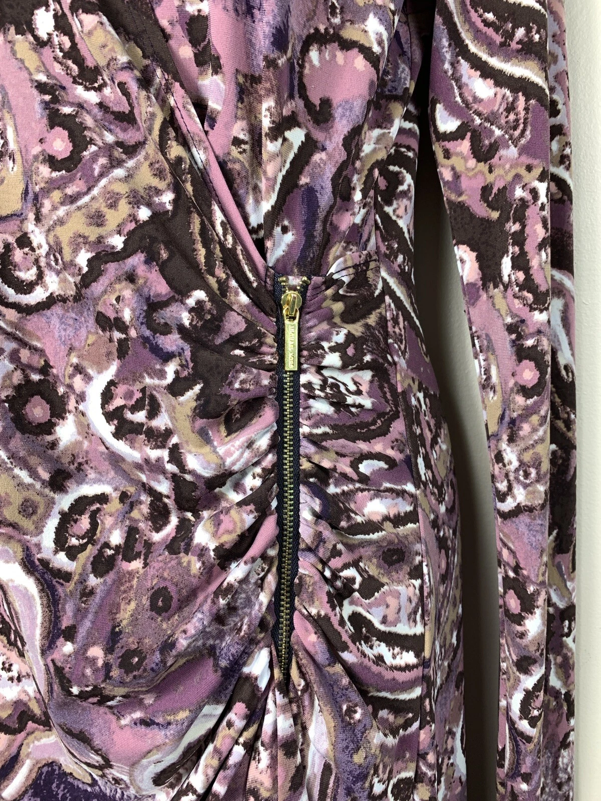 Abito Michael Kors tg 6 finto avvolgente jersey elasticizzato drappeggiato zip davanti scollo a V sexy