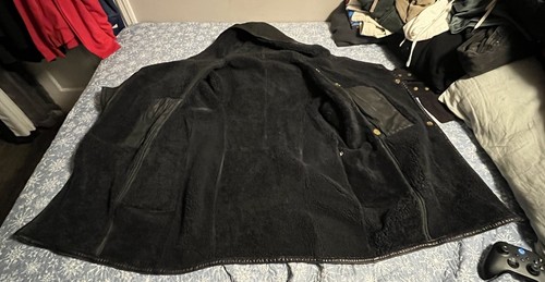 Vintage Marithe Francois Girbaud Shearling Suede Jacket Coat Black Size 38 XL? - Picture 8 of 12
