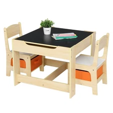 Children's Wooden Table&Chair Set with Two Storage Bags One Table & Two Chairs