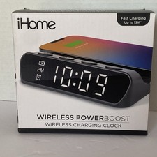 iHome Alarm Clock with Wireless Charger for iPhone Android  More iW14 Black