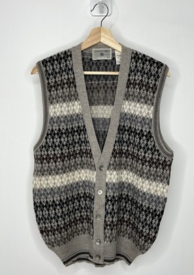 Vintage Idea Uoma Cardigan Sweater Vest Mens Medium Wool Knit Made In Italy EUC