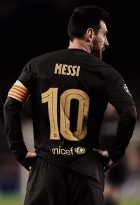 Barcelona Away Black and Gold  Jersey #10 Lionel Messi Soccer M 