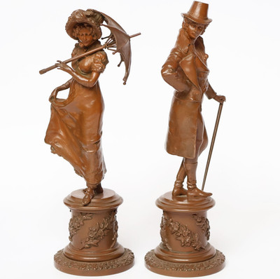 Carl Kauba Wien 2 Figuren Bronze um 1880 Feine Dame + Herr H. 21 cm Top Qualität