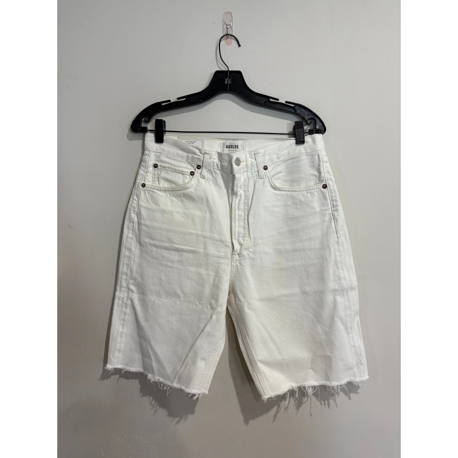 NWT Agolde 90s Mid-Rise Frayed Loose Denim Bermuda Shorts Candid Women's Size 28