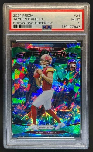 2024 Prizm Jayden Daniels Fireworks RC Green Ice #24 Commanders PSA 9