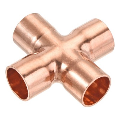 15mm x 1mm 4 Way Copper End Feed Equal Cross Pipe Fitting for HVAC