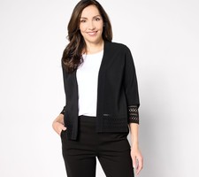 Susan Graver Women's Top Sweater Sz M LK Fusion Open Front Cardigan Black