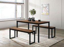 Industrial Style 3pc Dining Set 1x Dining Table 2x Bench U-Shape Metal Legs Wo