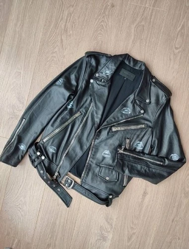 NAHMIAS Handcrafted Rare Leather Biker Jacket Limited Lips Print Made in USA - product listing photo