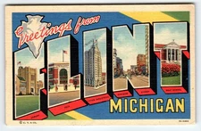 Vintage Flint Michigan Linen Postcard Armory Tech Saginaw Street Large Letter