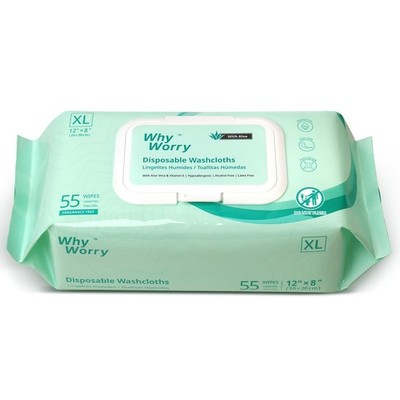 WhyWorry Wet Wipes for Adults, 8''x12'' Extra Large Body Cleansing Wipes for El...