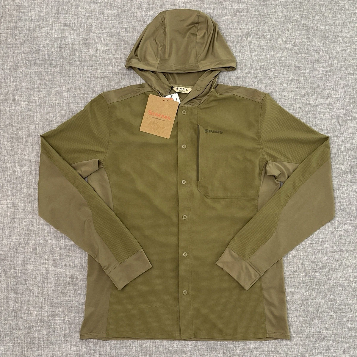 Chemise Simms Homme Vert Moyen Manches Longues - Légère, Pêche, Capuchon - Taille M