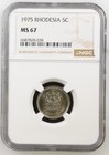 Rhodesia 5 Cents 1975 NGC MS 67