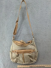Giani Bernini Tan Monogram Shoulder Bag Crossbody Purse Faux Leather Trim